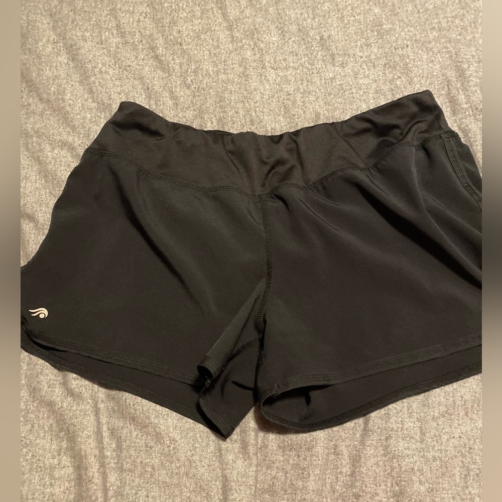 Ideology black short shorts, back zipper, women’s size‎ L